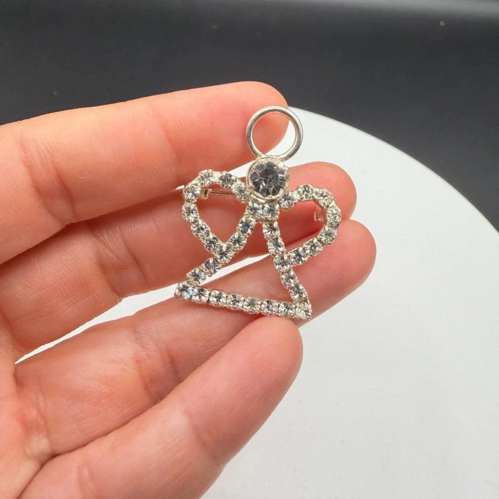 Rhinestone Angel Brooch Silver Tone Halo Christmas Holiday Statement Gift Pin